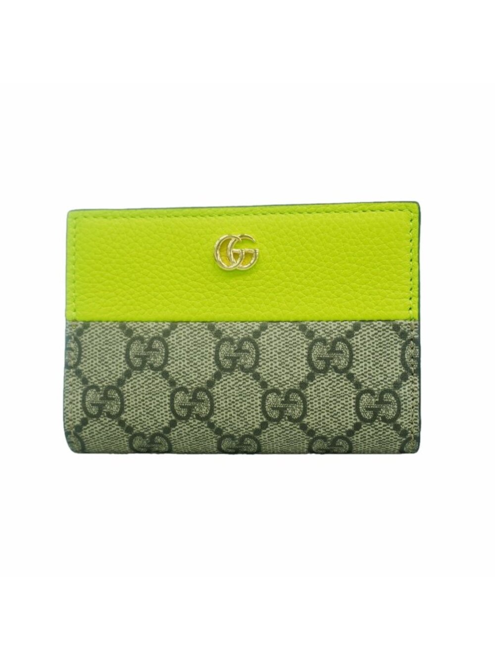 Gucci Wallet GG Marmont Supreme Leather Brown Lime Green Gold